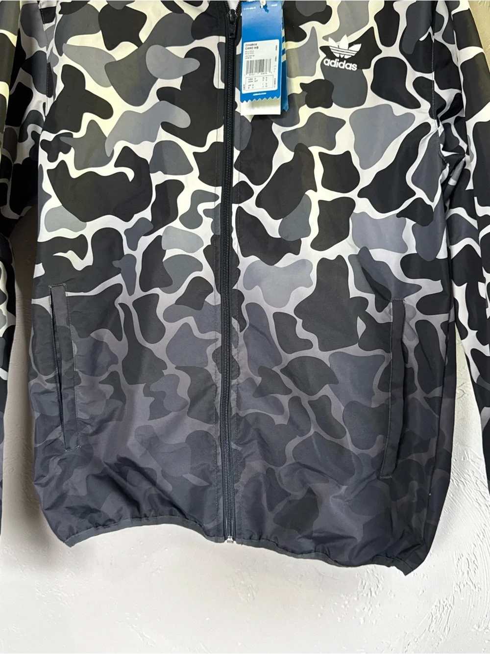 Adidas Originals Camo Windbreaker Jacket Small Black Gray White Hooded - Picture 4 of 7